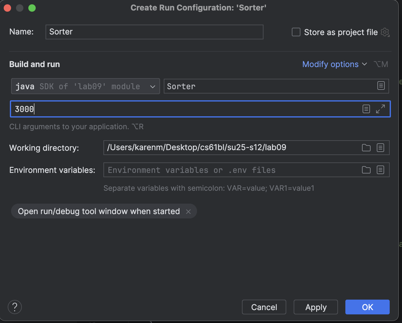 Set command line arguments