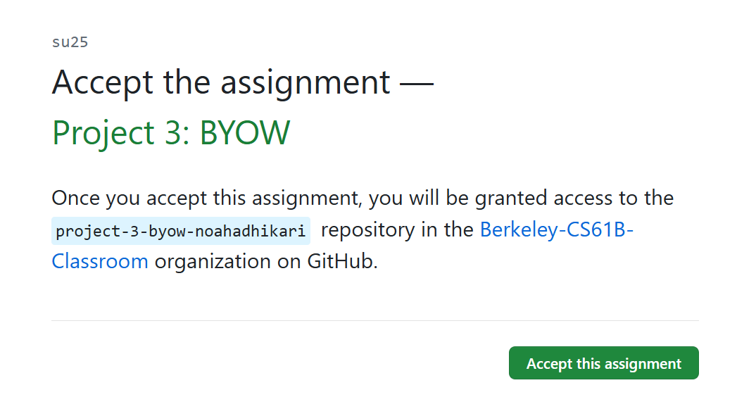 GitHub Classroom page accept team