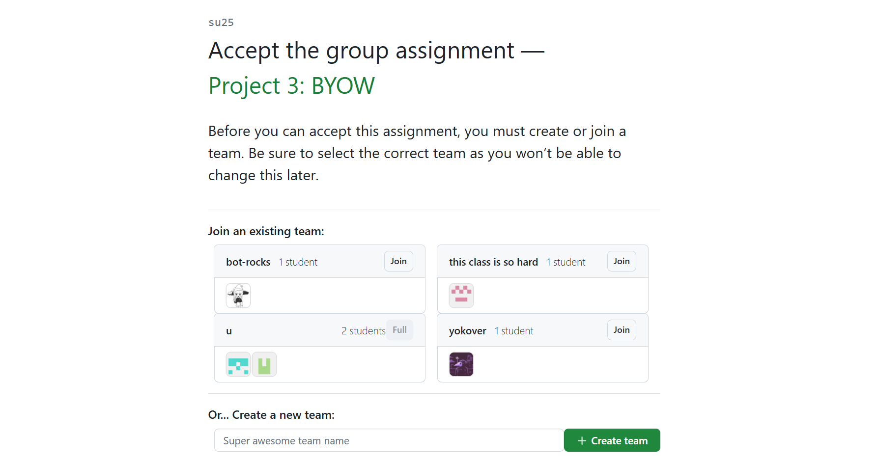 GitHub Classroom page